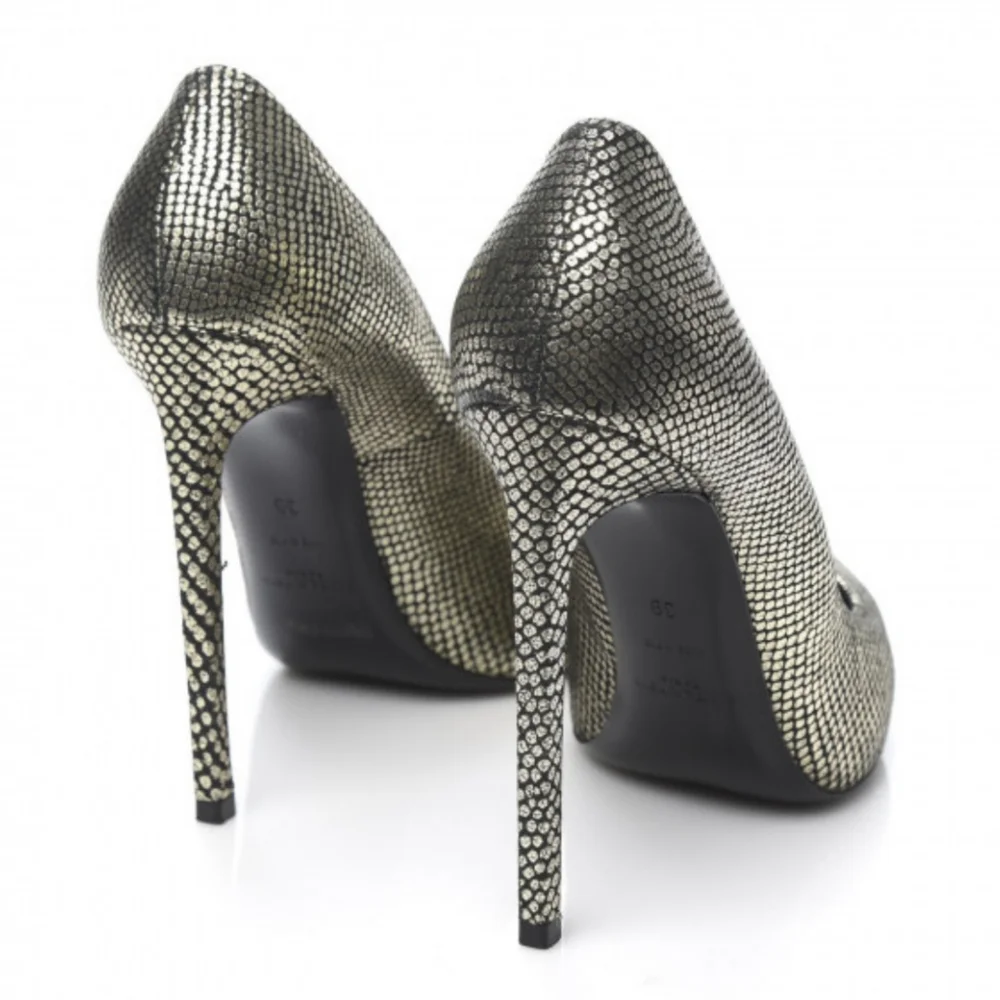 SAINT LAURENT Metallic Snake-Effect Leather Pumps Heels Size 9.5 | YSL